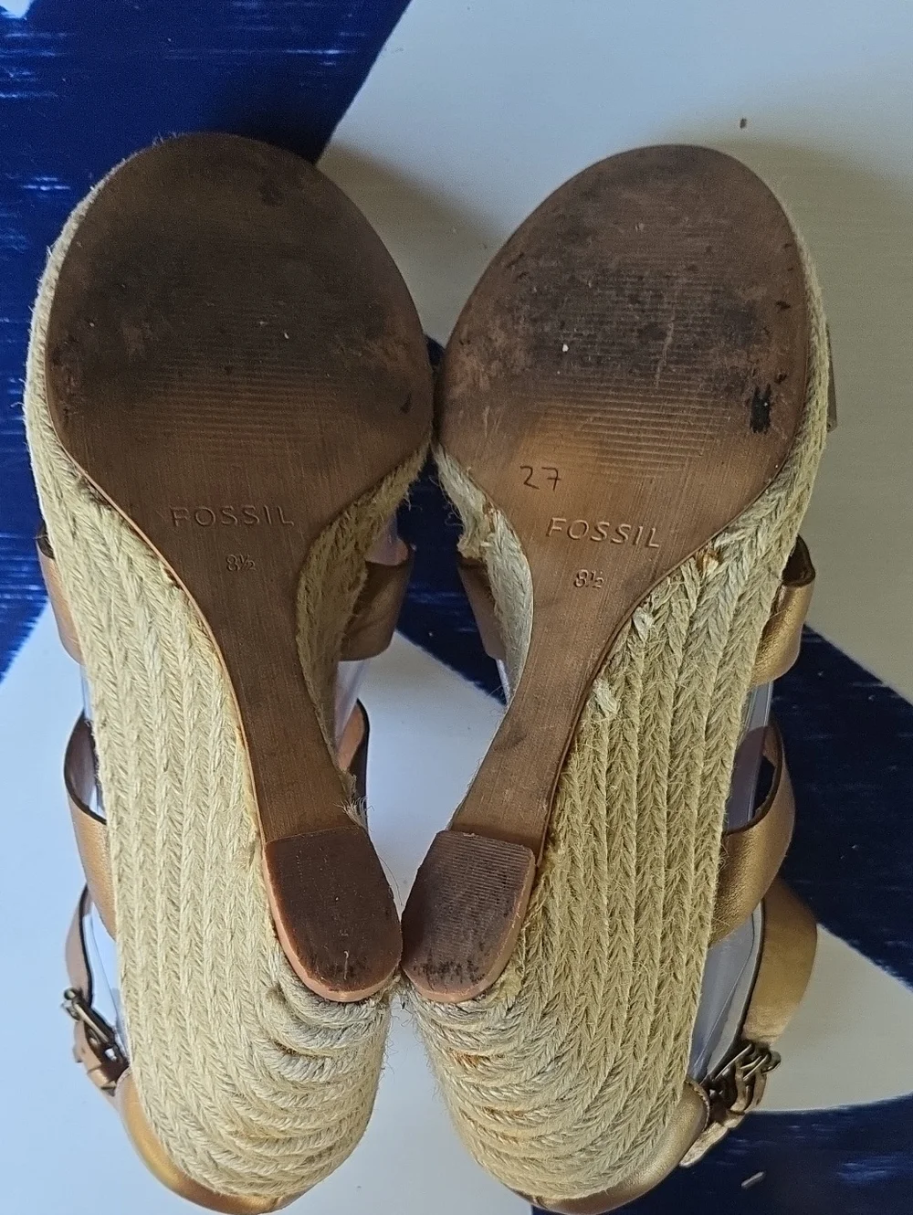 Fossil Bronze Leather Gladiator Strappy Espadrille Wedge Size 8.5